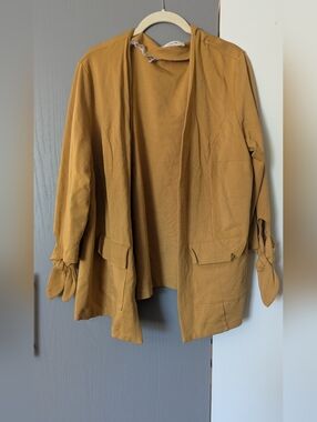 ModCloth Mustard Tie-Sleeve Open Front Jacket Size 2x